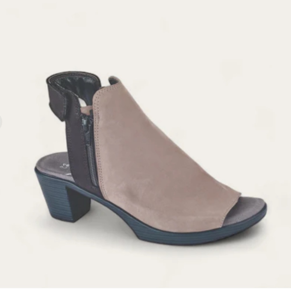 NAOT Favorite Open-Toe Bootie in Stone Nubuck Leather Size EU 38 US‎ 7 Low Heel
